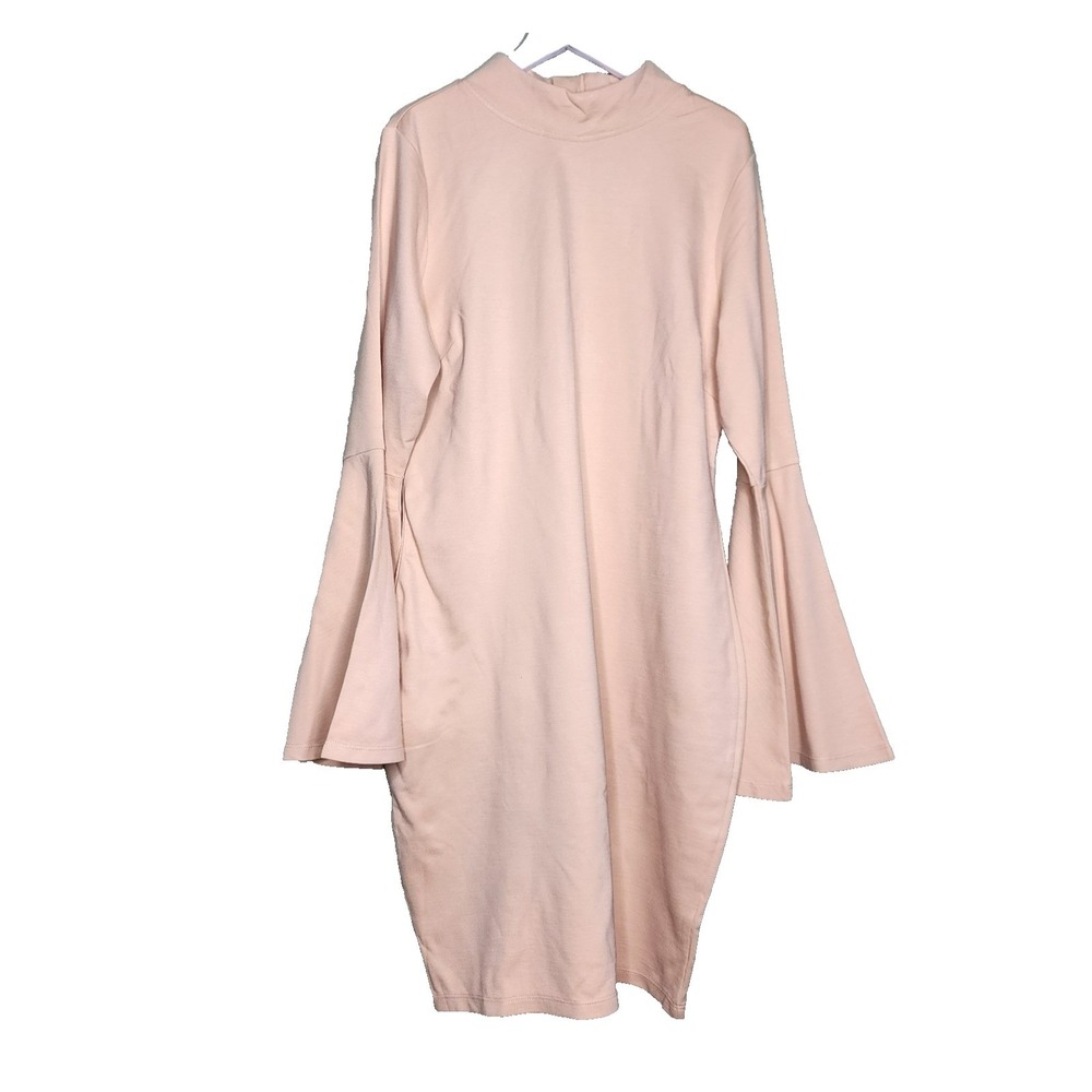 Venus Bodycon‎ Dress XL Pale Yellow Bell Sleeves Mock Neck Strech Knit